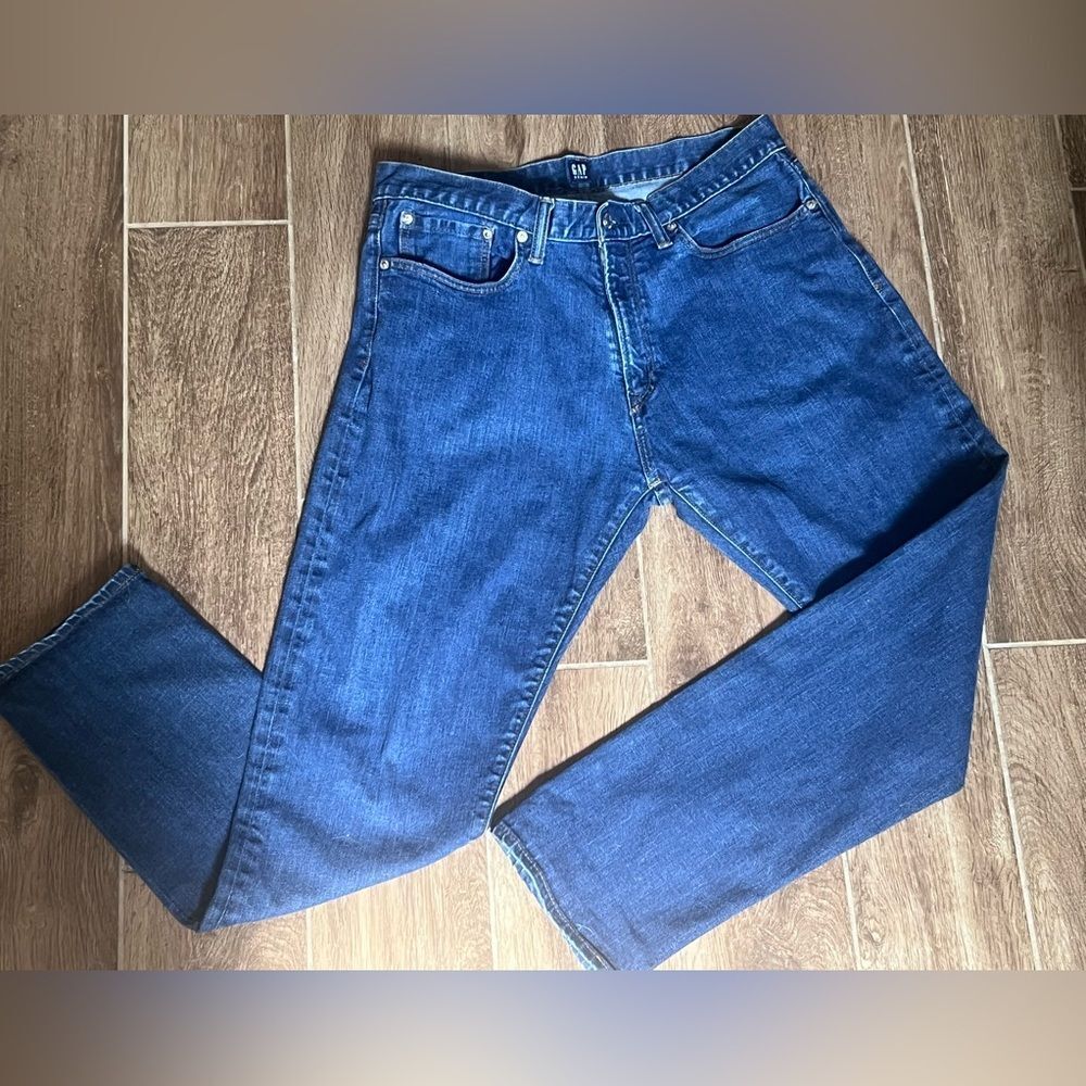 Gap Denim Jeans Athletic FitBlue Mens Medium Wash Sz 33 X 32 Stretch Zip Fly